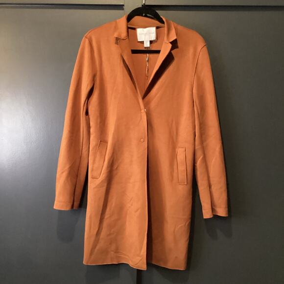 Carolina Belle Montreal scuba Rust Orange Brown Long Cardigan Duster Jacket S - Picture 1 of 9